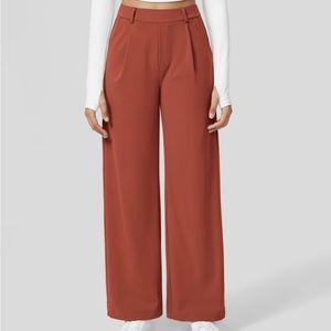 Halara High Waisted Plicated Side Pocket Straight Leg Work Pants in Cinnabar